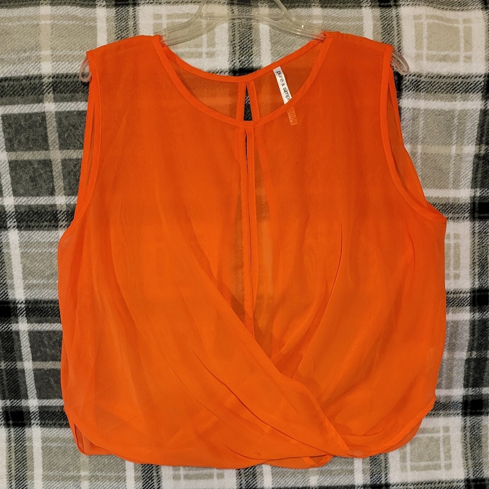Pure & Simple large blouse, sleeveless, orange, sheer